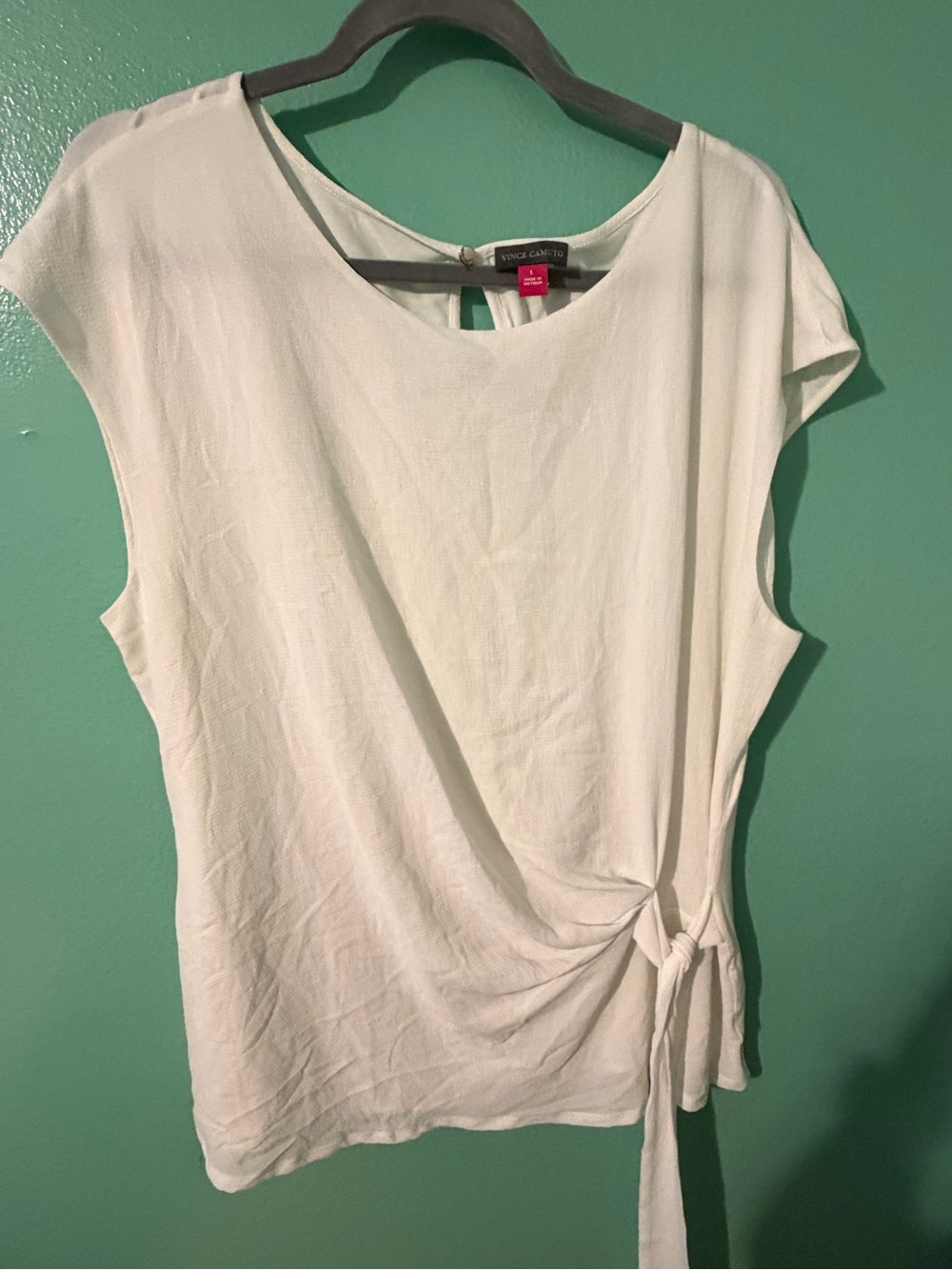 Vince Camuto White Cap-Sleeve Tie-Waist Top
